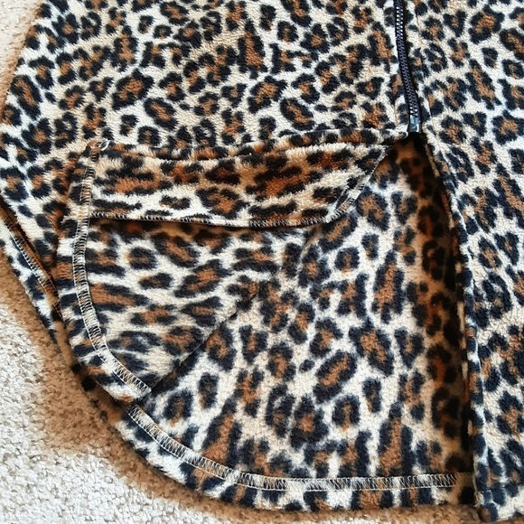 Leopard Print Full Zip Long Cozy Fleece Robe with Pockets Black Brown Tan Size S - Picture 12 of 14